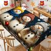 2D Flat 1pc Winter Christmas Themed Printed Tablecloth, Cute Snowman, Vintage Winter Decoration, Machine Washable Polyester Tablecloth, Suitable for H