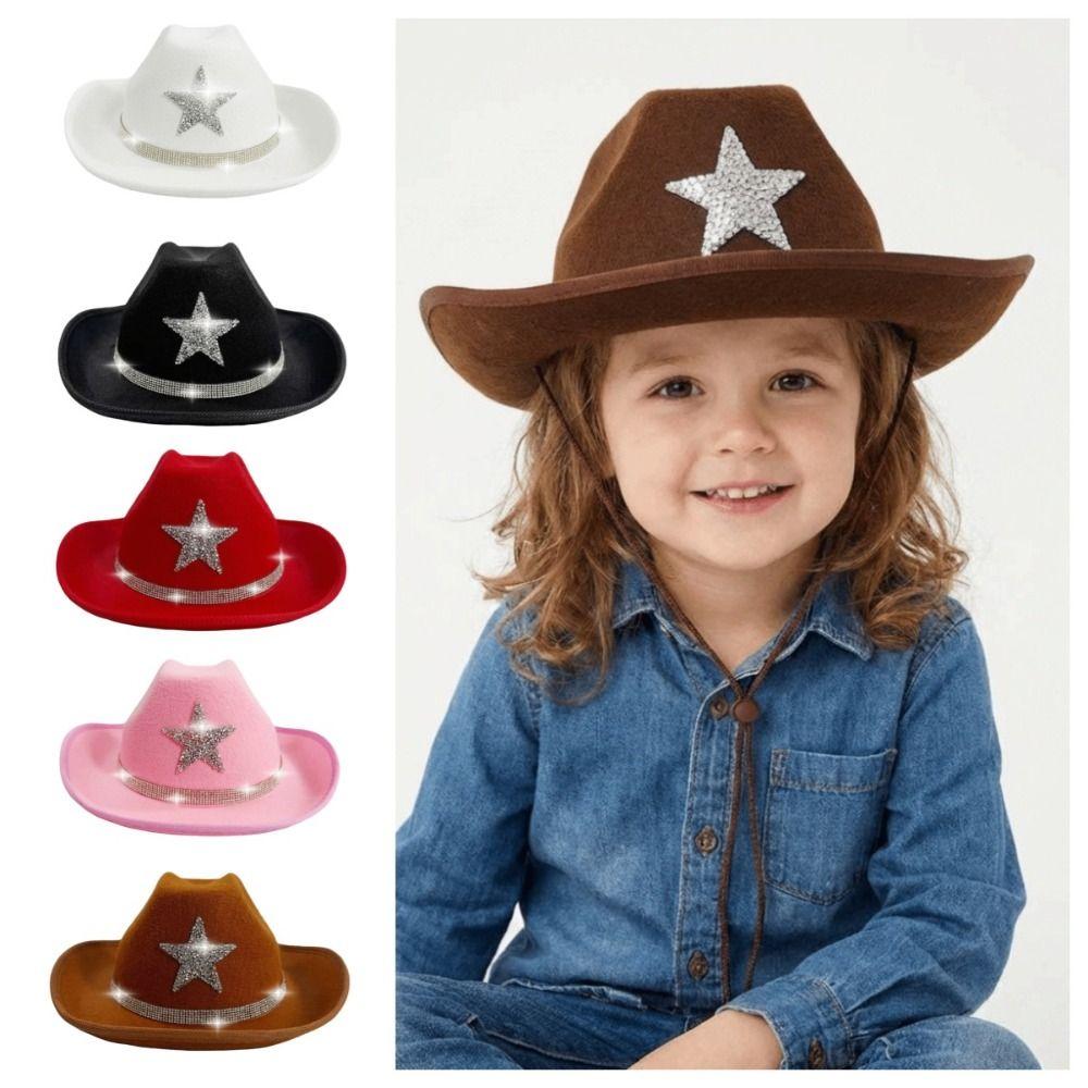Rhinestone Summer Sun Hat Sparkling Kids Bucket Hat Cool Western Cowboy Hat Dress-Up