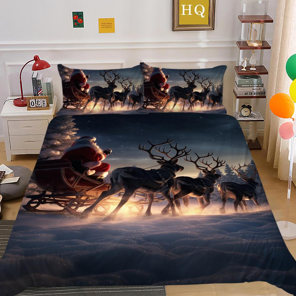 Christmas Printed Bed Cover King Size Polyester Home Textiles Teens Girl Cartoon Superior Bedroom Decor