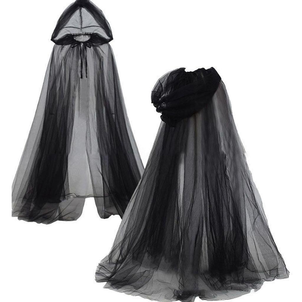 Sheer Hooded Cape For Halloween Costumes Lightweight Breathable Mesh Cloak Party Decorations Halloween Costume Accessory