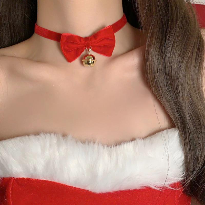 Christmas White Plush Choker Bowknot Bell Charm Fluffy Choker For Girls Women Party Necklace Fashion Jewelry New Year Gifts