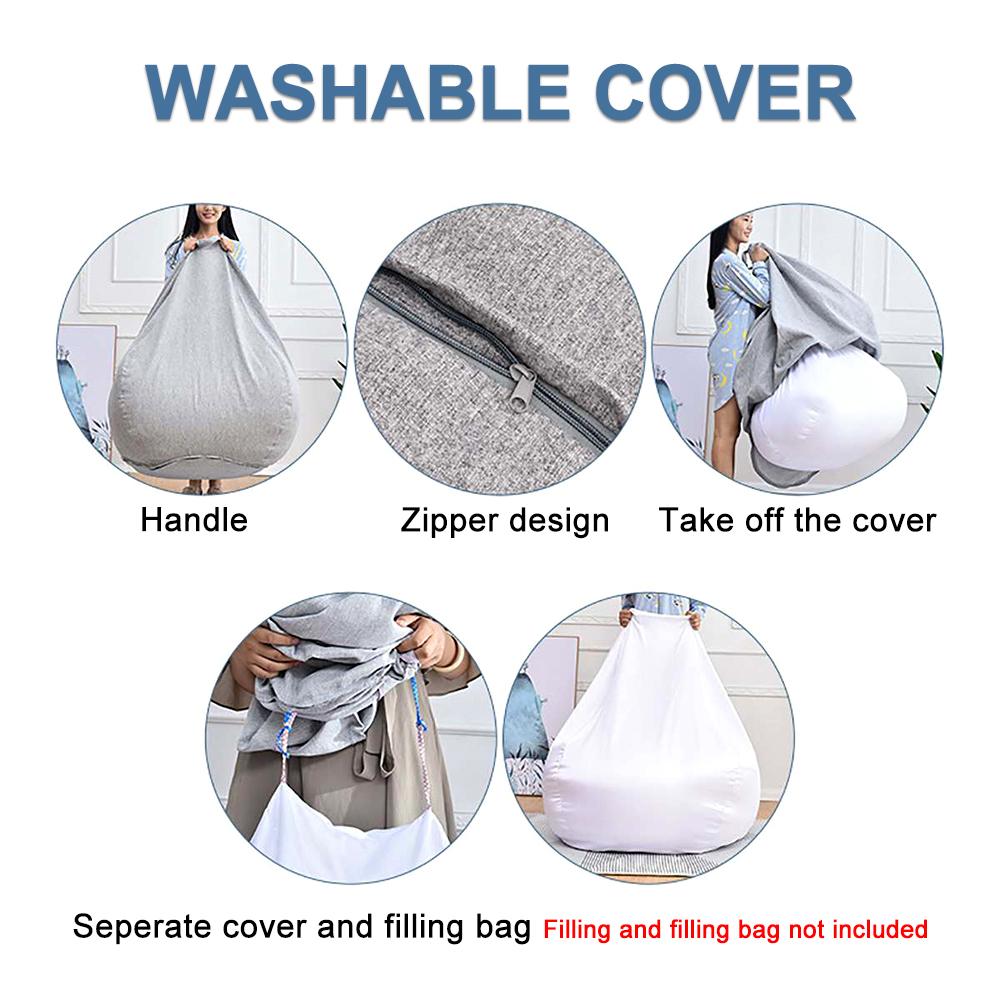 Lazy Sofa Cover Without Filler Linen Cloth Solid Lounger Bean Bag Sofa Covers Pouf Puff Couch Tatami Living Room Beanbags New