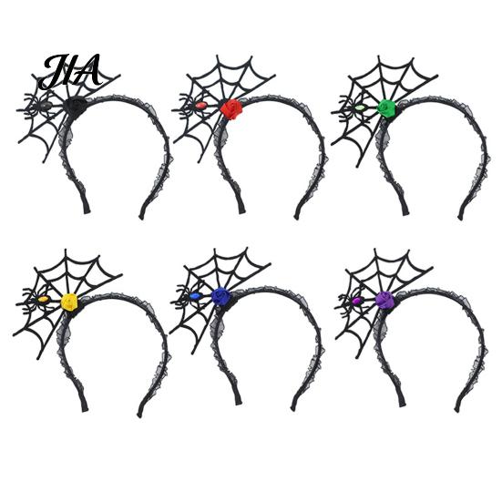 Atmospheric Photo Hairband Halloween Spider Web Headband, Black Lace Choker Collar with Rose, Adults Teenagers Costume Accessory for Women Girls,
