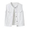 Women's Summer Crew Neck Frayed Edge Slimming Vest Solid Color Comfortable Slim-Fit Denim Jacket