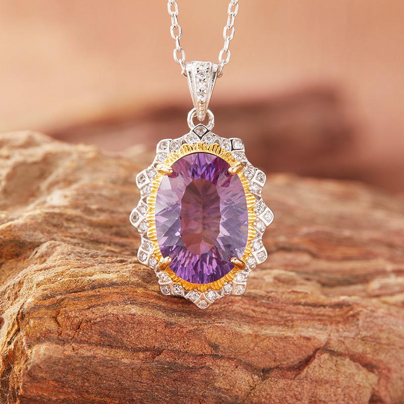 Millennium Cut Natural Topaz Amethyst Citrine Necklace Women'S S925 Sterling Silver Color Treasure Jewelry Pendant