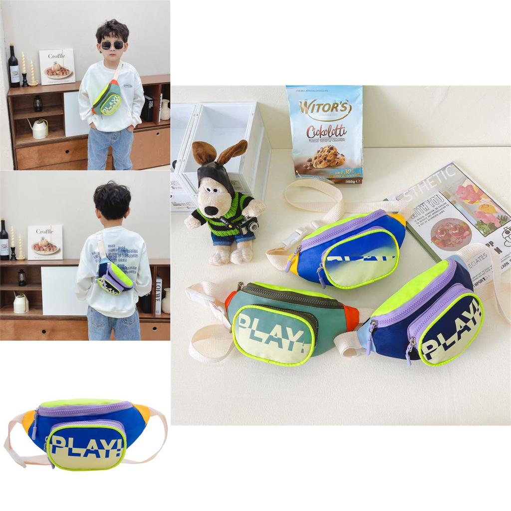 Trendy Blue Canvas Children's Crossbody Bag Stylish Sports Chest Pack For Kids