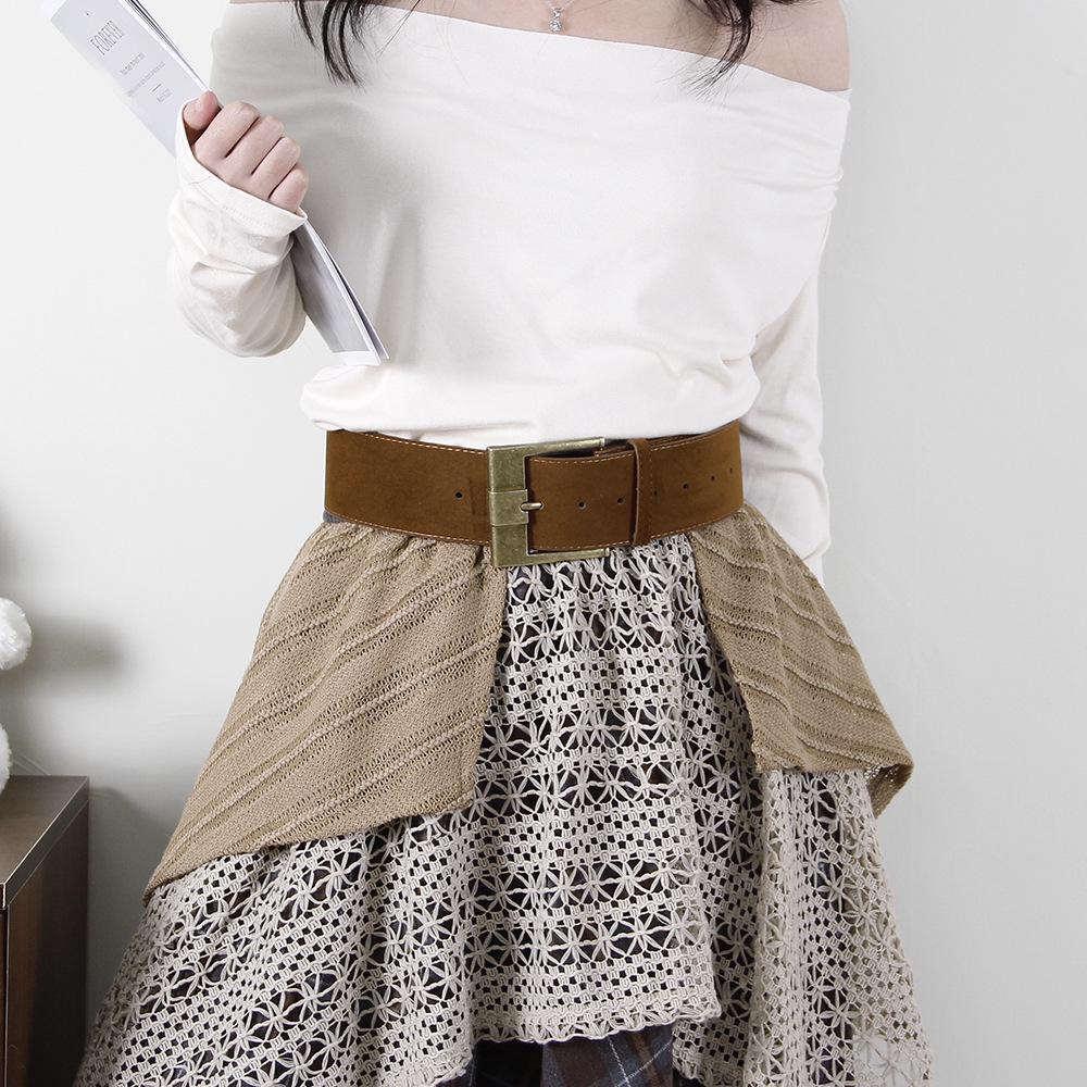 Retro Brown Faux Leather Velvet Belt for Women's Coats, Suits, and Skirts - Decorative Waist Cinch.