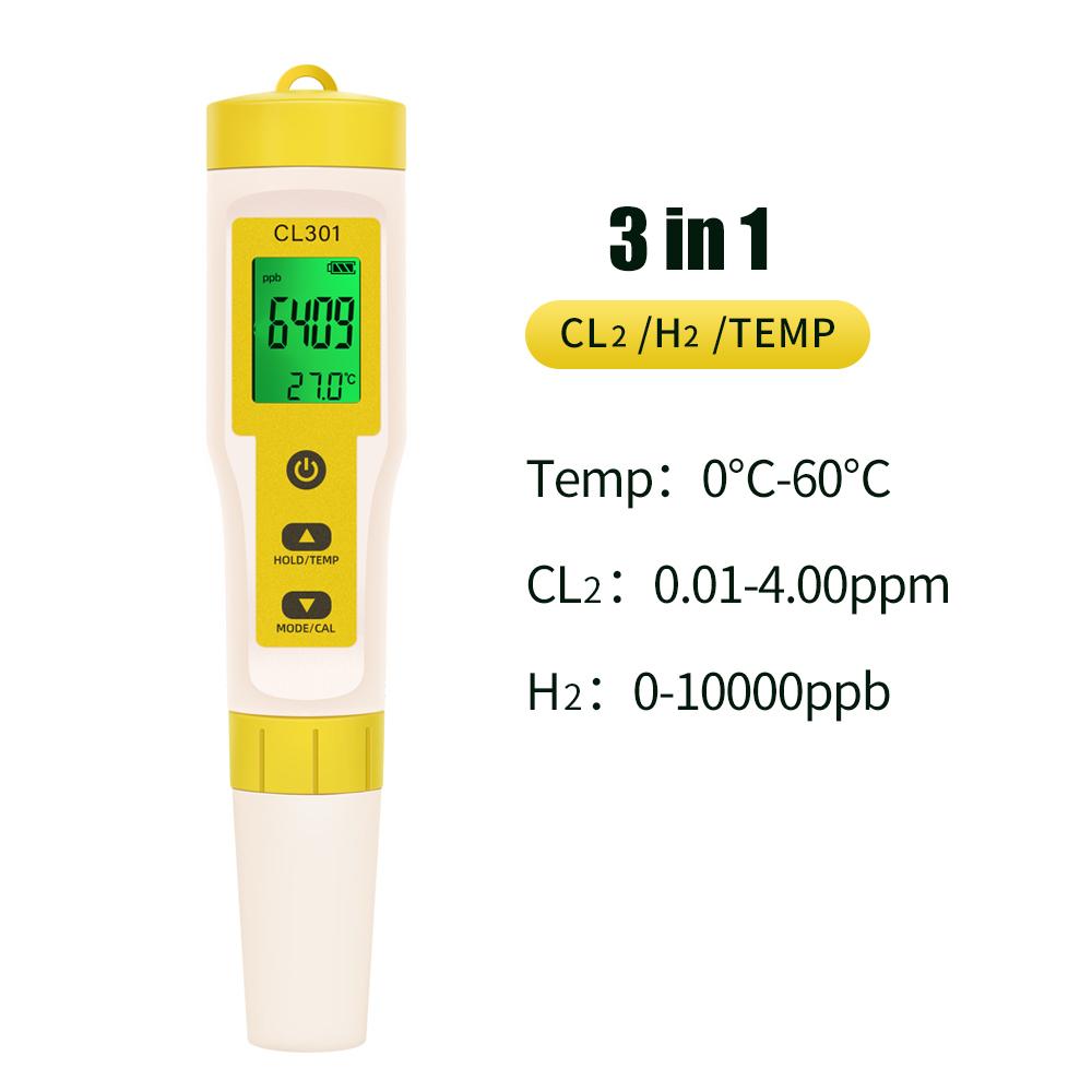 PH/CL2/H2/ORP/Temperature Meter Chlorine Detector Digital Water Quality Tester for Pools Drinking Water Aquariums Aquaculture