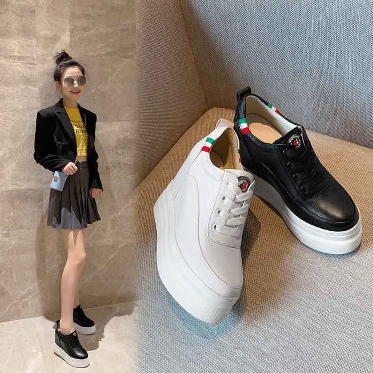 12Cm thick-soled muffin sole leather single shoes women's 2025 new inner height-increasing small white shoes slope heel casual versatile women's shoes