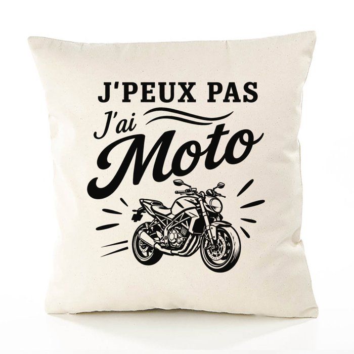 Housse de Coussin J’peux pas j’ai Moto J'peux pas minimaliste | Coton Canvas Fairtrade 305 g/m² Zip Invisible Taille 40×40 cm