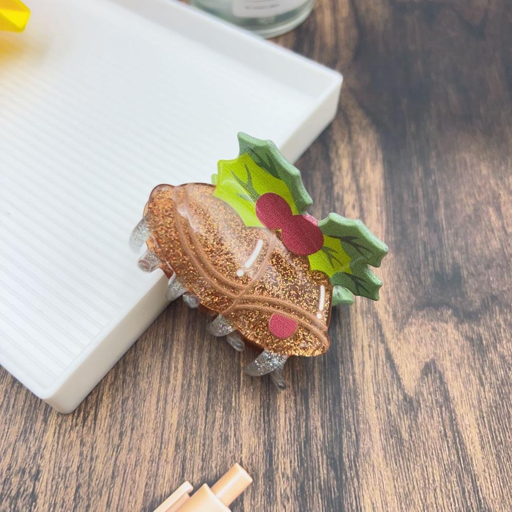 Glitter Santa Claus Shark Clip Acrylic Cartoon Hair Grab Clip Gift Christmas Tree Hair Claw Women