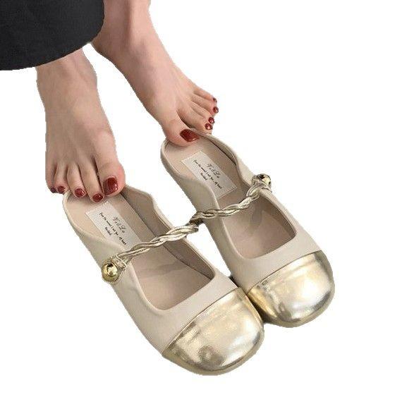 Baotou half slippers female summer wear gentle fairy wind soft flat bottom one pedal evening French small sandals single shoes