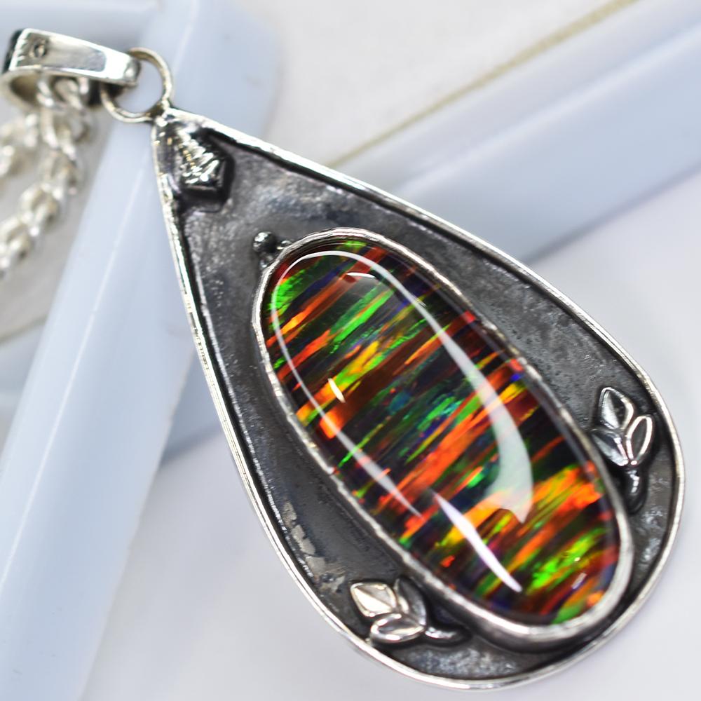 Ciondolo Opale Naturale 46 ct Taglio Ovale Argento Sterling 925 Pietre Pietra di Ottobre per Collezioni di Gemme