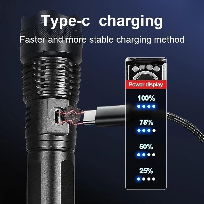 Most Powerful LED Flashlight Strong Light Tactical Torch Outdoor Waterproof Camping Hiking Lantern  USB Rechargeable Lamp