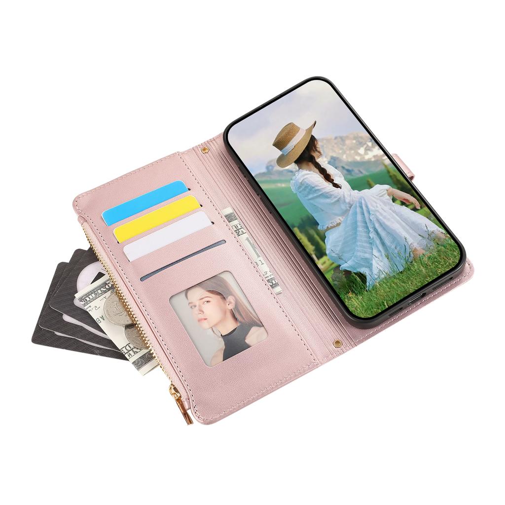 For Google Pixel 9 Pro XL Case Multi Card Slots Zipper Rhombus Leather Phone Cover with Wrist Strap