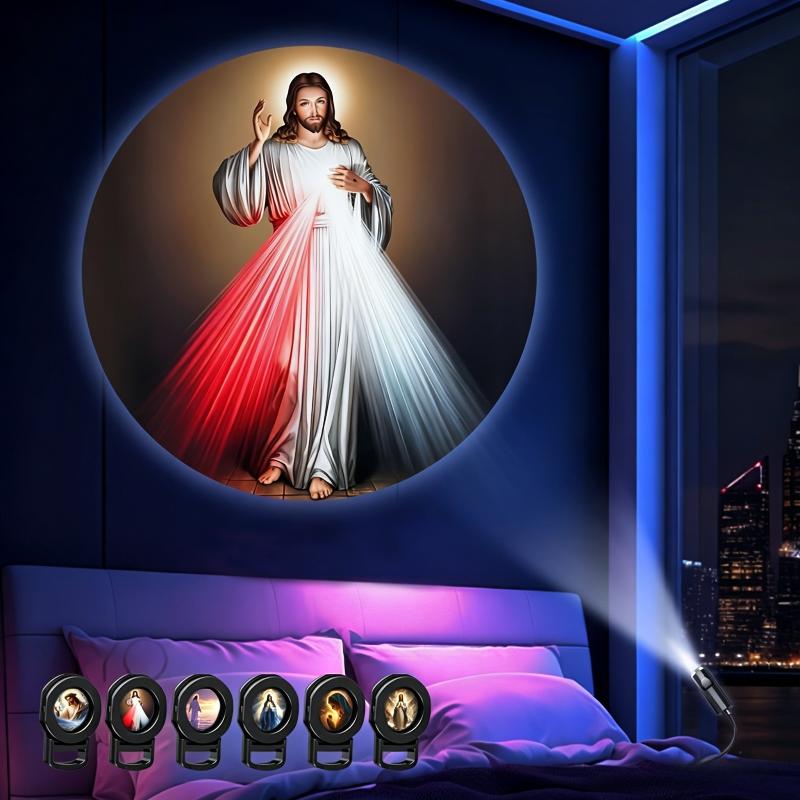 Usb Religious Projector Light 6 Patterns Church Nativity Mary Holy Led Projection Lamp Prayer Bedroom Decor Atmosphere Light