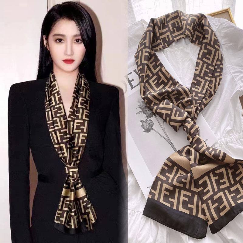 Luxury Design Women Summer Long Silk Scarf Hair Headband Foulard Skinny Bag Scarves Neckerchief Lady Shirt Decorative Streamers