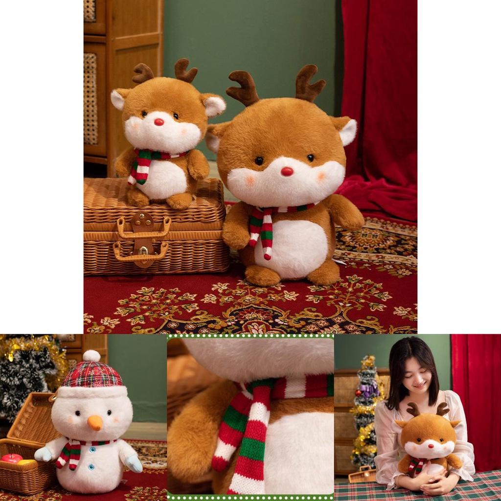 Cute Christmas Teddy Bear Plush Toy Cartoon Style Santa Claus Christmas Reindeer Snowman 25cm/38cm 0.15kg/0.37kg