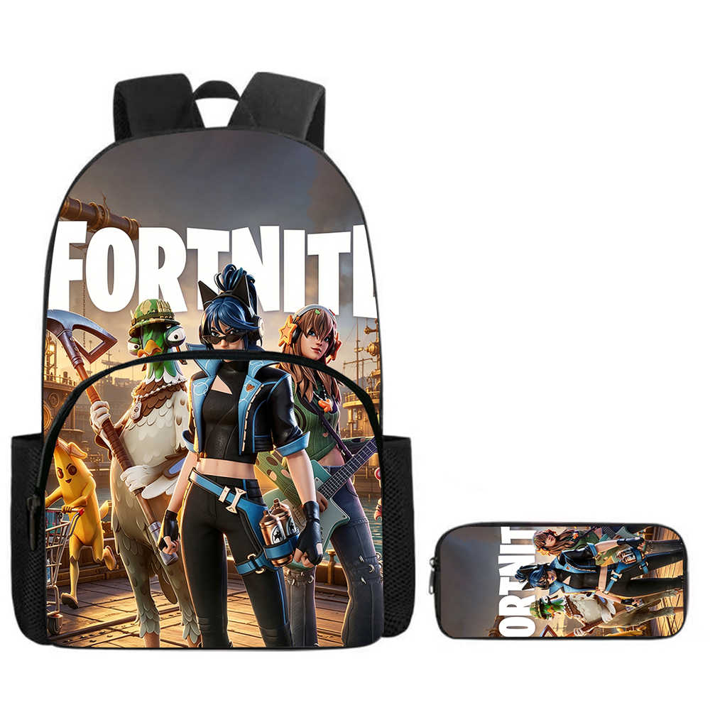 2Pcs Set Backpack With Front Pocket And Pencil Bag,Cartoon Fortnite School Bags For Boys Girls Age 5-10,Durable Lightweight Bags
