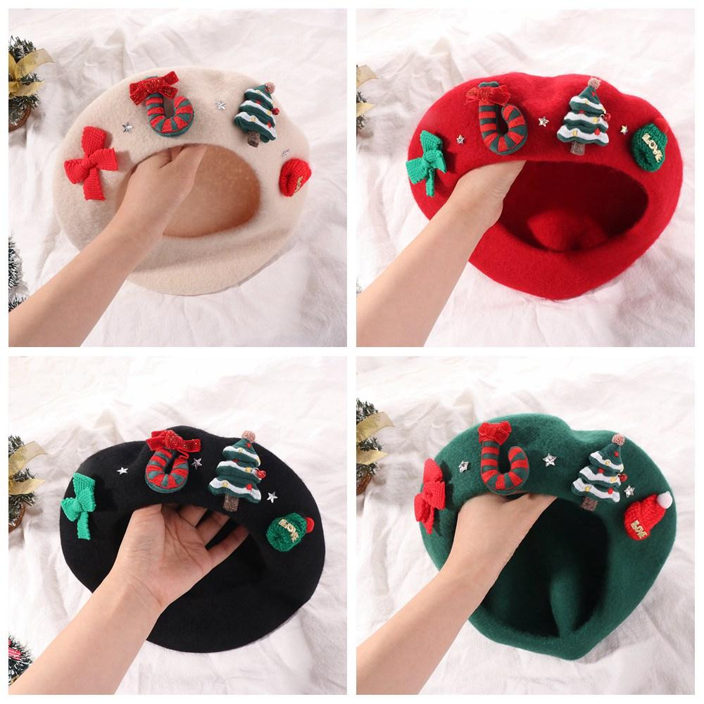 Red Green Christmas Beret Cap New Year Xmas Painter Hat Fashion Christmas Beret Hat  Women