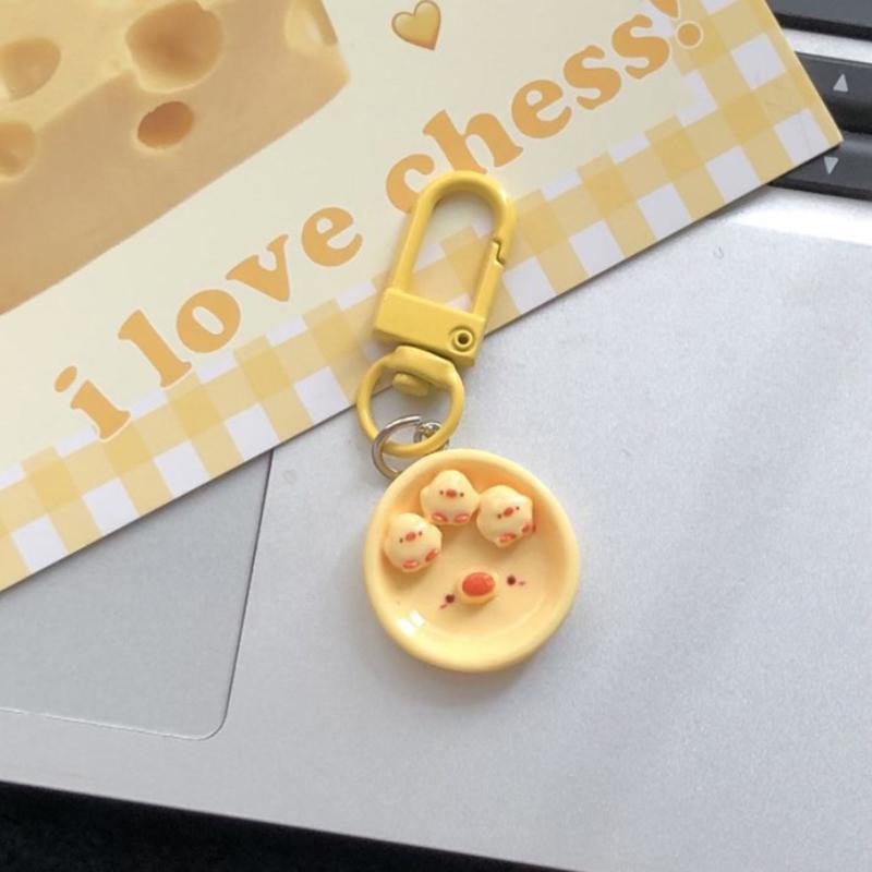 Cute Breakfast Plate Pendant Fun Simulation Food Play Keychain Creative Toast Banana Key Ring Accessorie Girly Heart Bag Lanyard