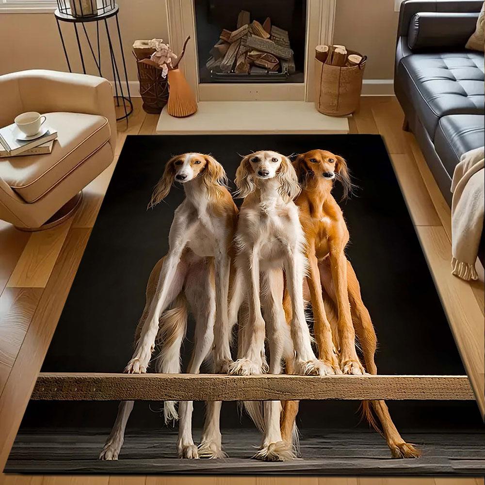 Elegant Saluki Trio Portrait Patterned Carpet, Non Slip Mat Suitable for Living Room and Bedroom Sofas