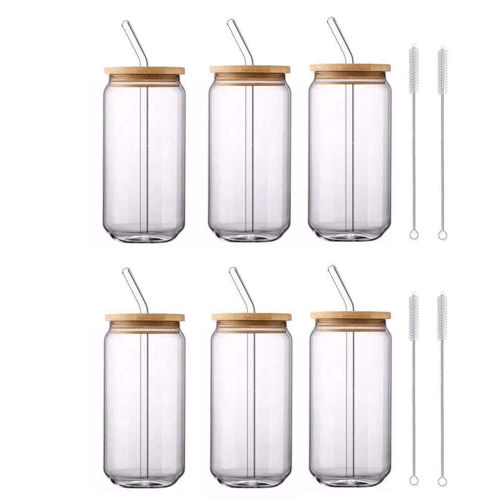 Glass Cup With Lid and Straw Transparent Bubble Tea Cup Juice Glass Beer Can Milk Mocha Clear Cups Breakfast Mug Drinkware