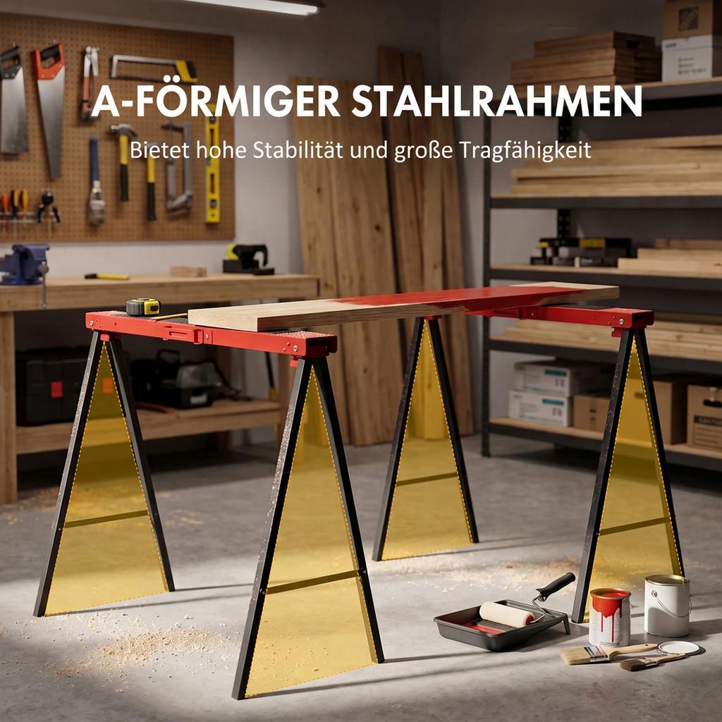 2-Piece set sawhorse, craftsman stand, load capacity up to 250 kg, metal, red