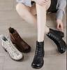 Fashion 5.5CM New Women Summer Ankle Boots Breathable Hollow Thick High Heel Casual Shoes Fashion Genuine Leather Retro Short Boots