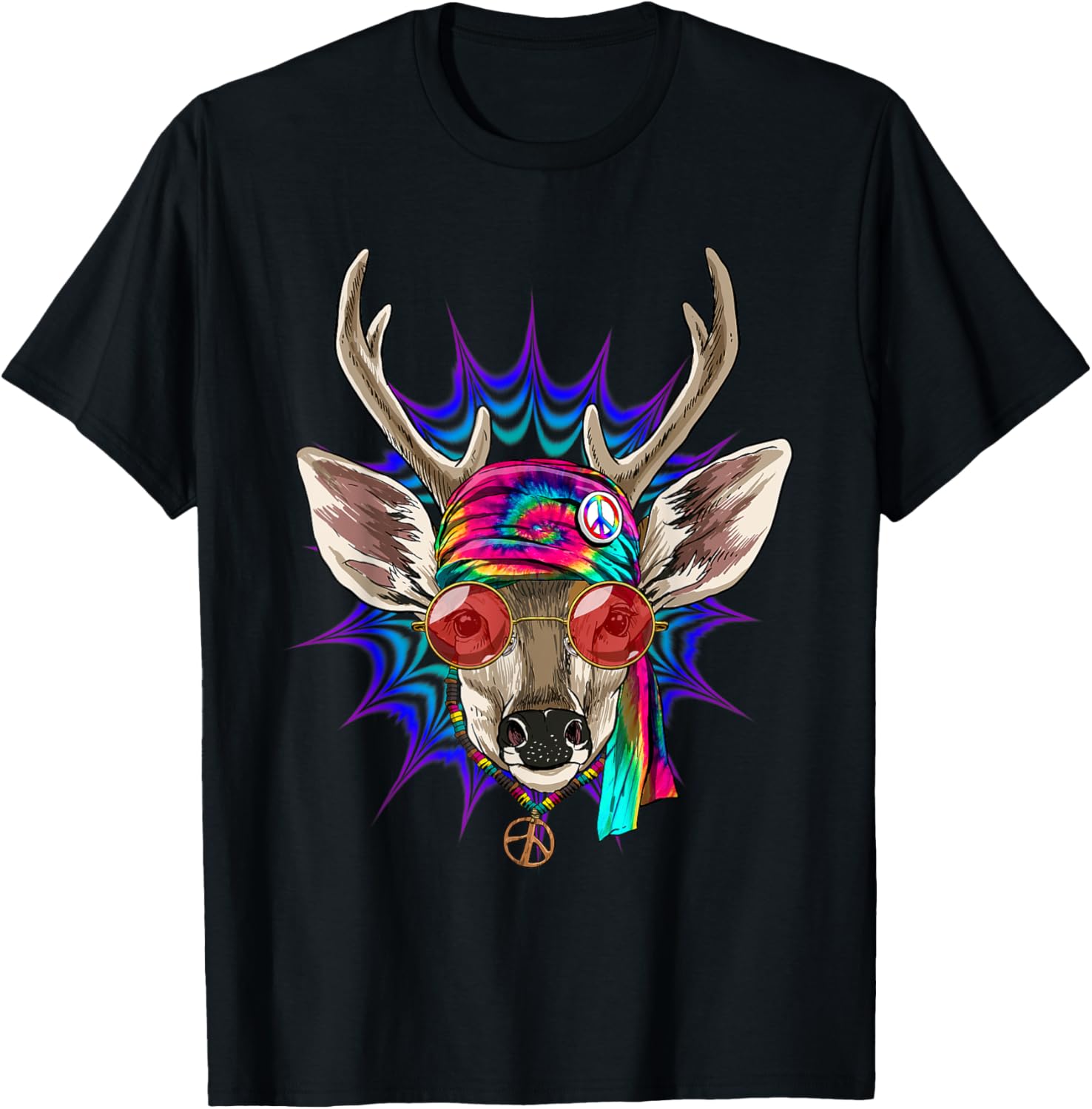 Хиппи Олень Тай-дай Знак Мира Графическая футболка Мужская Повседневная хлопковая футболка Одежда для путешествий 4XL