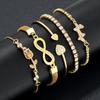 5pcs Exquisite Gold Color Butterfly Bracelet Set For Women Vintage Rhinestone Heart Infinity Cuff Bangle Daily Wear Jewelry Gift