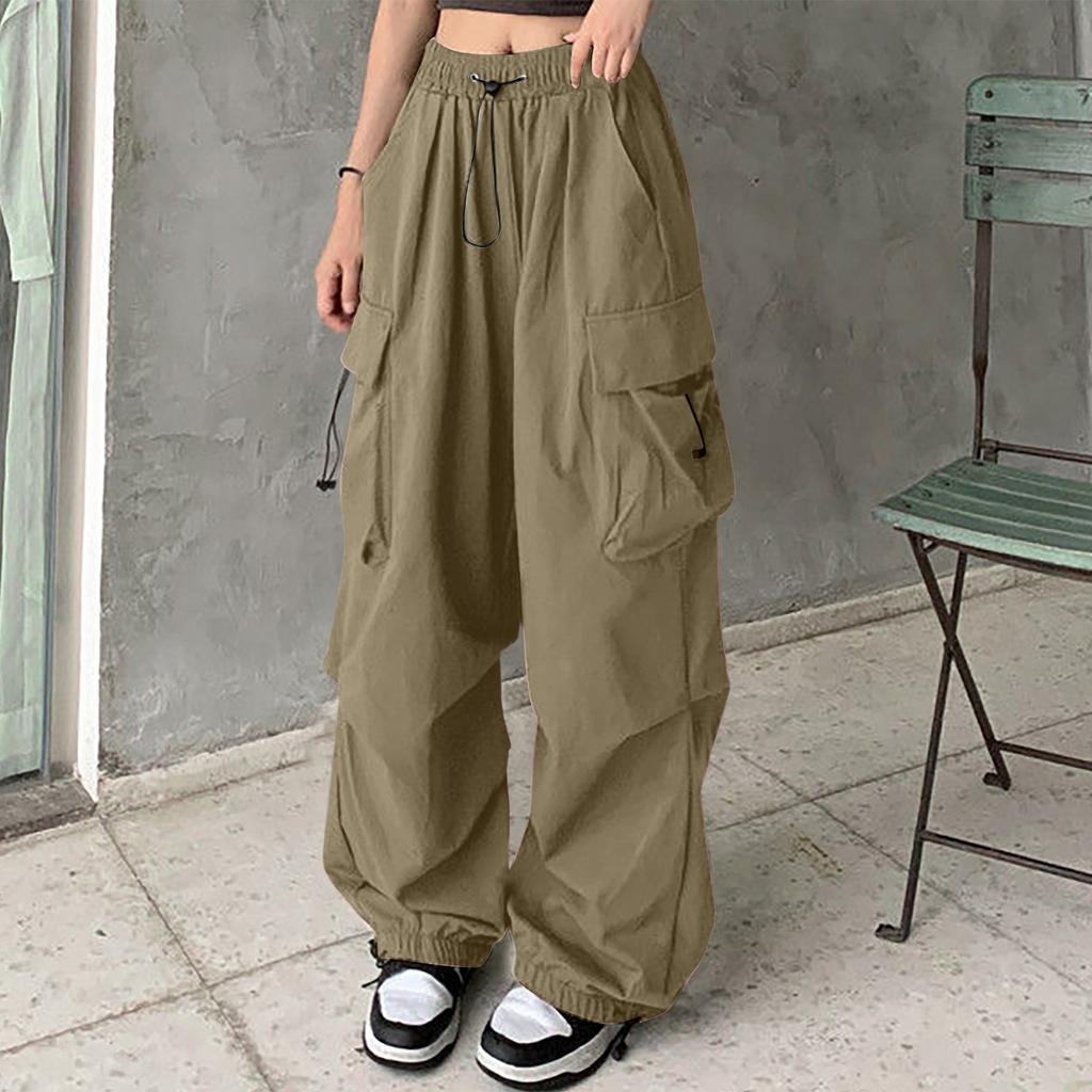 Women's Wide-Leg Athletic Pants with Multiple Pockets, Drawstring and Tapered Ankles
