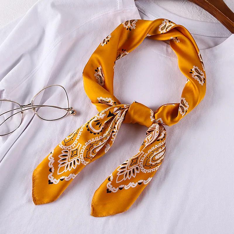 70cm Bandana Head Scarf For Women Fashion Paisley Print Handkerchief Silk Satin Hijab Scarfs Female Square Neck Scarves Dropship