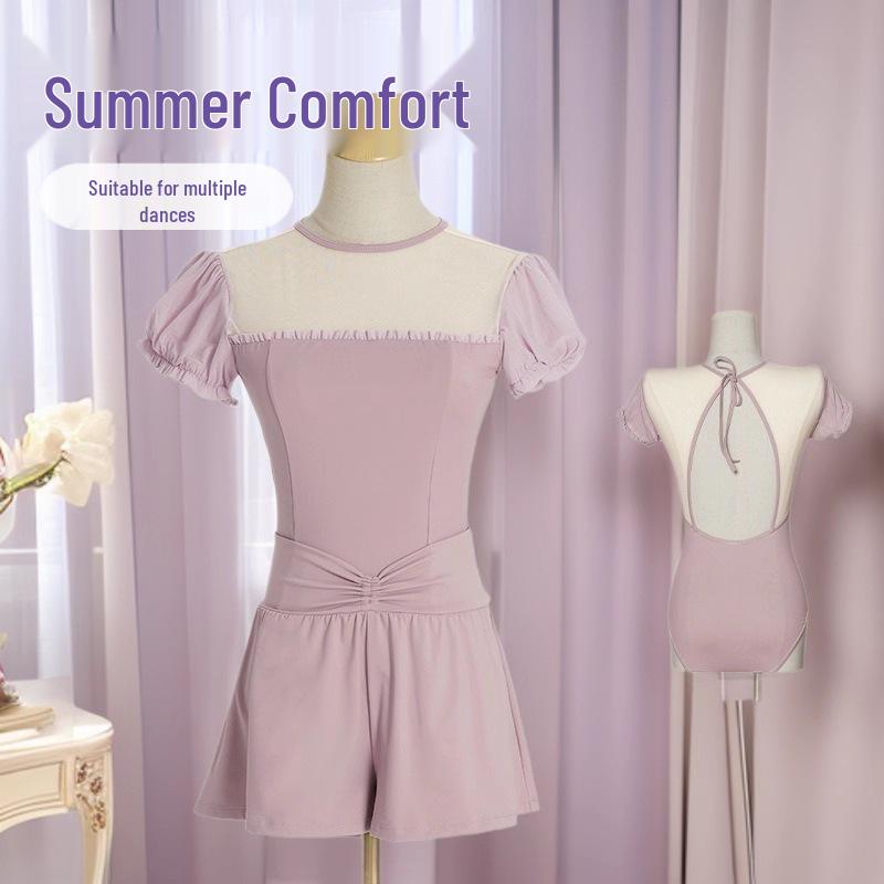 Adult Puff Sleeve Ballet & Gymnastics Body Shaping Suit - Short Sleeve Dancewear for Practice & Exams
