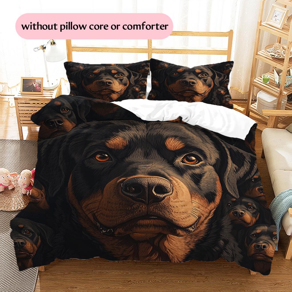 Black Rottweiler Pattern Bedding Home Decoration Birthday Gift (1 * duvet cover + 2 * pillowcase, without core)