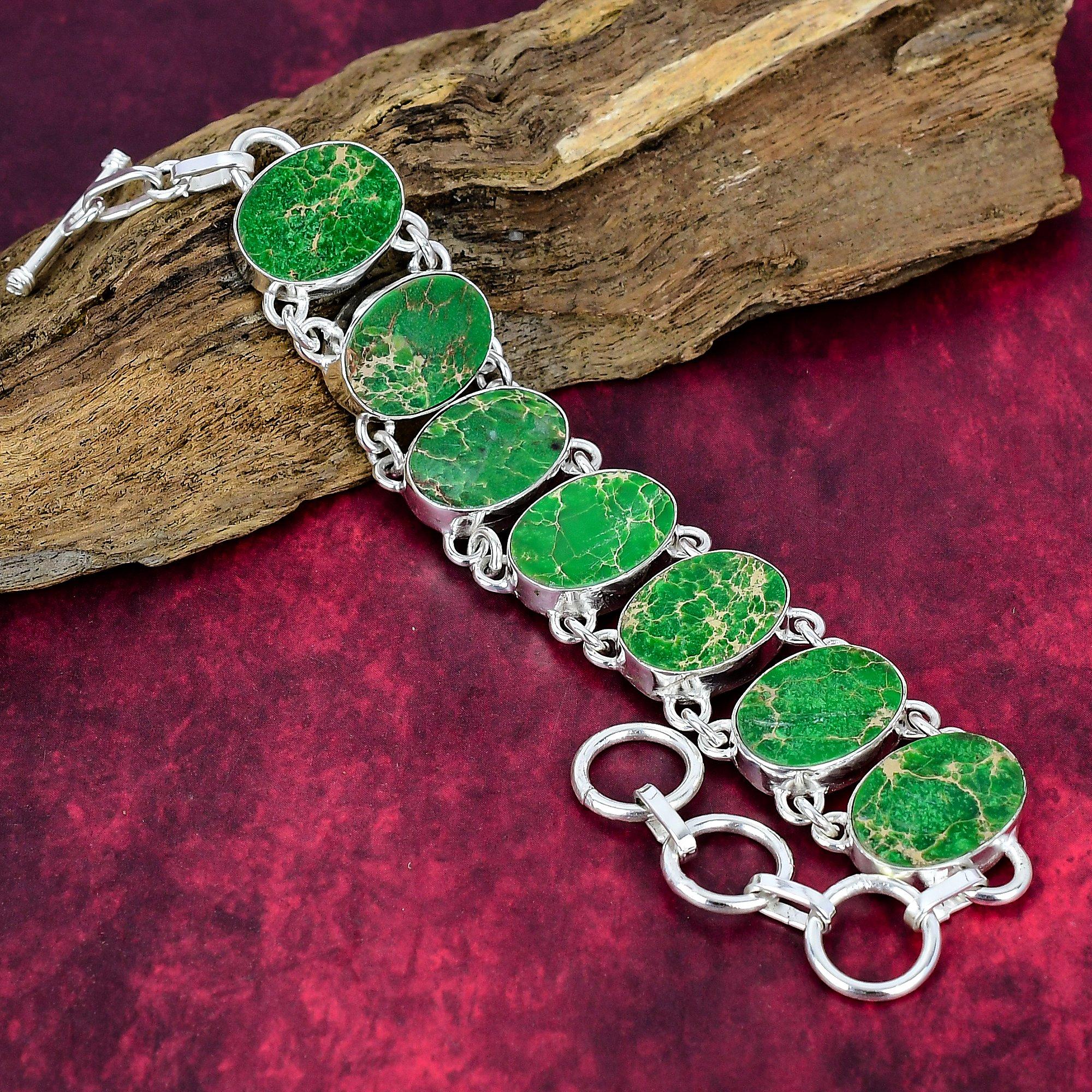 

Green Sea Sediment Bracelet Gemstone Jewelry, 925 Solid Sterling Silver Adjustable Chain Bracelet, Gift For Women Handmade Bracelet зелёный
