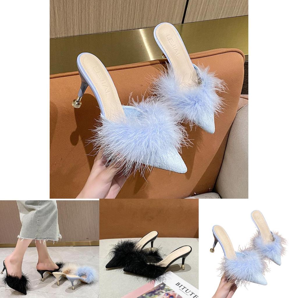 Stylish Korean High Heeled Slippers For Women With Pointed Toe And Fine Heels