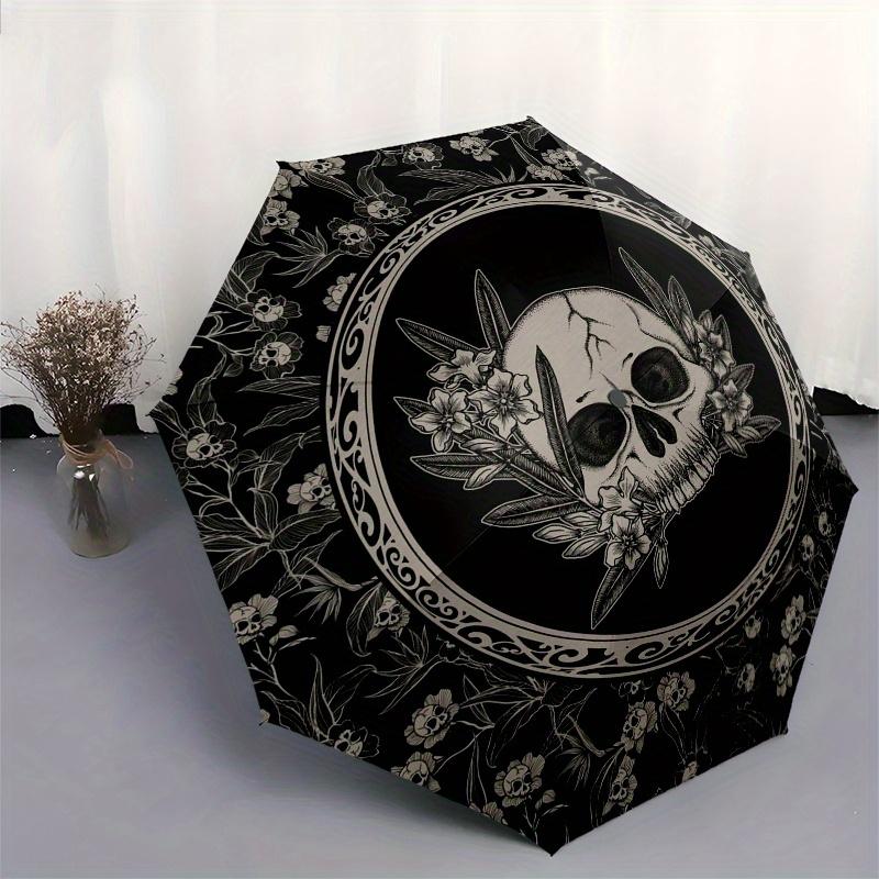 Day of the Dead Skull & Floral Patterned Round RugUmbrella, Portable 3-Fold Umbrella for Men & Women,Christmas Gift ES240