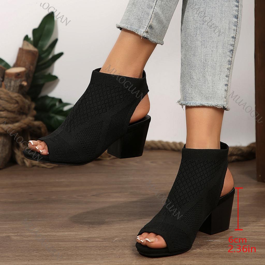 Fashion New High-heeled Sandals Summer Shoes for Women Black Mesh Breathable Peep Toe Casual Gladiator Slip on Women's Heels Sandales