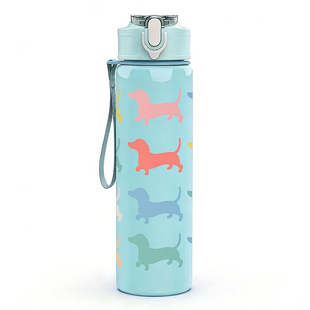 1PC Multi Breed Dog Silhouette Pattern Print 750ml Color Plastic Sports Water Bottle Leakproof Flip Straw Lid Suitable for Sports Office Home Use