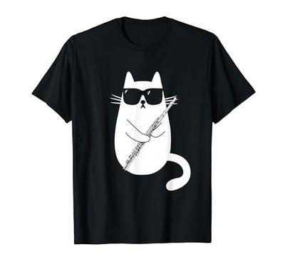 Cat and Flute Cat and Sunglasses Cat Lover Cat Owner Flute Flutist Classical Music Flutist Cat Cat T-Shirt