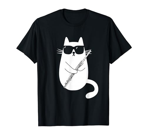 Cat and Flute Cat and Sunglasses Cat Lover Cat Owner Flute Flutist Classical Music Flutist Cat Cat T-Shirt