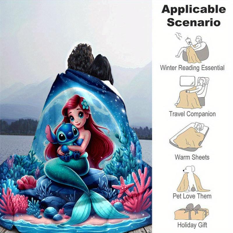 1pc Mermaid Printing Blanket - Soft, All-Season Throw for Living Room, Bedroom,Personalized Gift with Adorable Cartoon Design