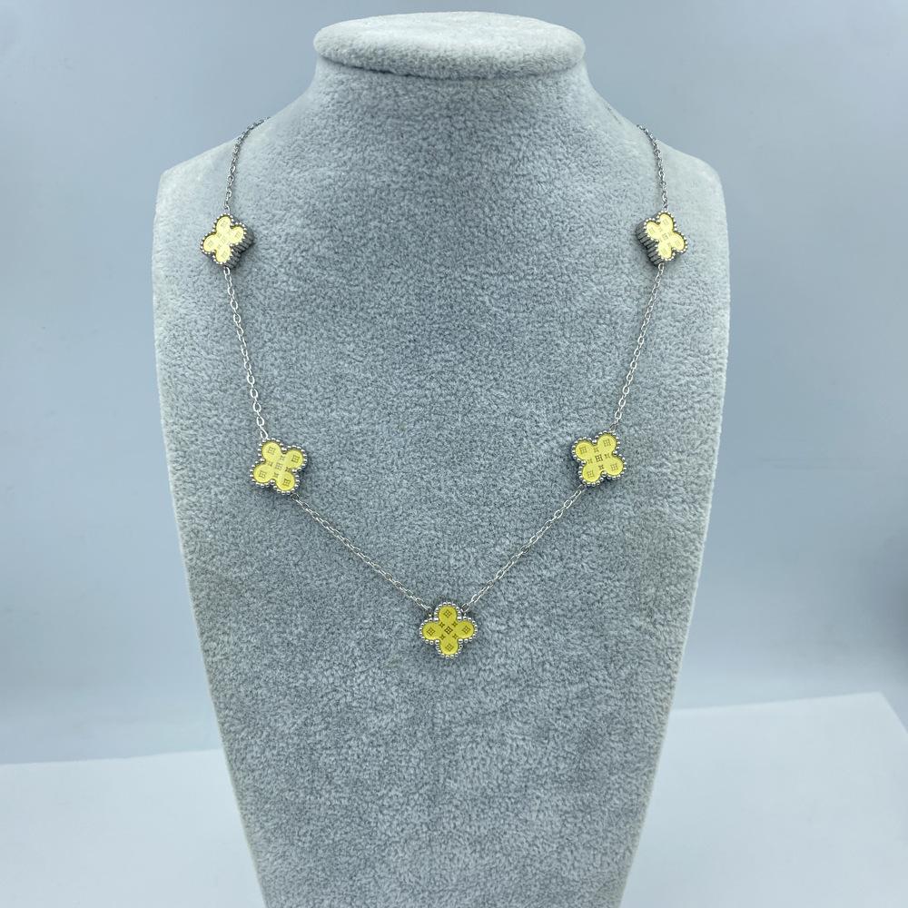 13MM Titanium Steel 5 Flowers Double Sided Shell Star Pattern Shell Lucky Four Leaf Clover Necklace