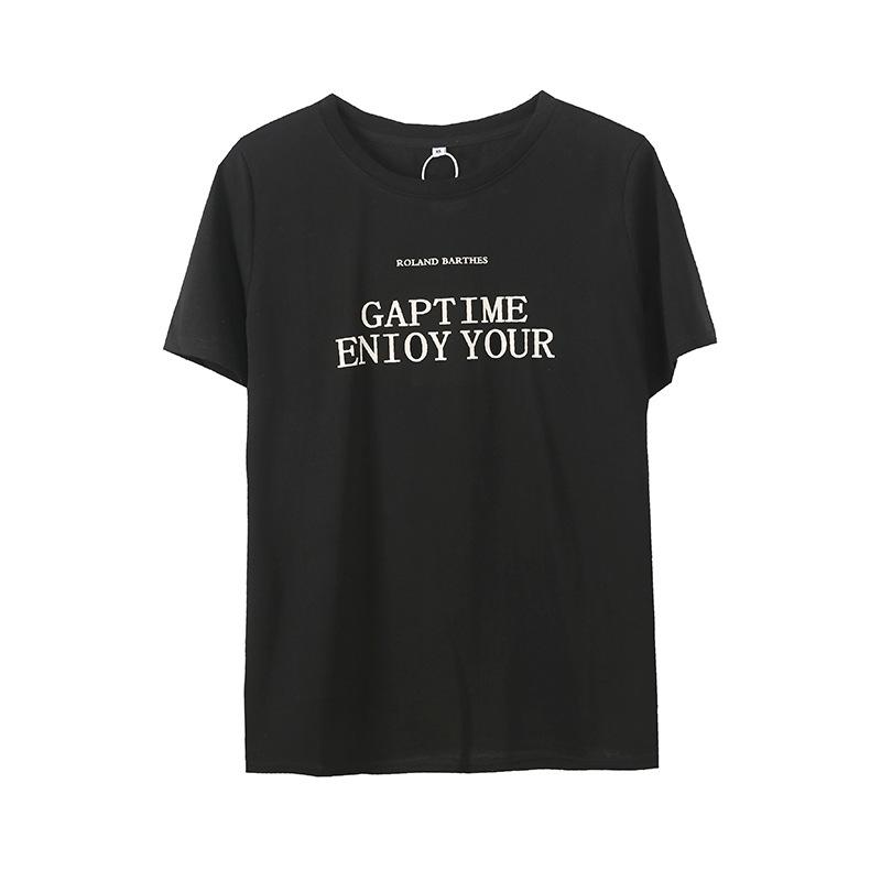 Large size women's Korean loose short-sleeved t-shirt women's summer new round neck letter printed top 252497