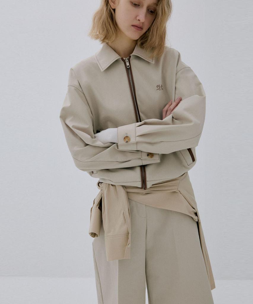Ckusun Leather Block Blouson Jumper_Beige