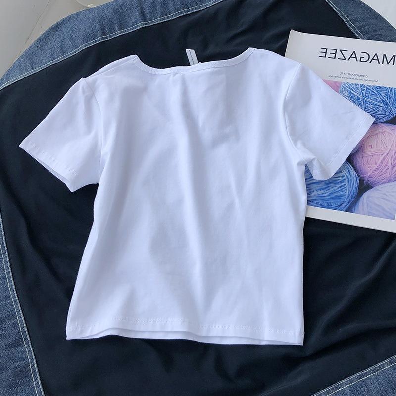 Skinny Short-sleeved V-neck Solid-color Short T-shirt for Women's Summer Thin High-waisted Navel Top for Women