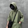 Hooded T Shirt Men Summer Korean Half Sleeve Pullover Top Soft Large Pockets Loose Men T-shirt Streetwear