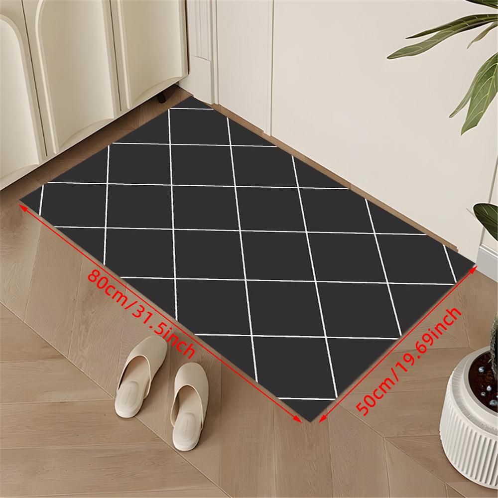 1 Pc 1cm Thickened Black Geometric Diamond Shape Door Mat Soft Flannel Entrance Door Mat for Home Decor Anti-Slip Carpet Absorb Water Kitchen Bath Mat