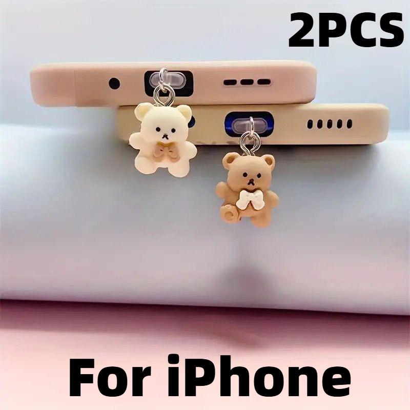 

2pcs/Set Cartoon Bear Mobile Phone Dust Plug for IPhone Type-C Couple Dust Plug Accessory Decoration